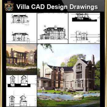 ★【Villa CAD Design,Details Project V.4-England Manor Style】Chateau,Manor,Mansion,Villa@Autocad Blocks,Drawings,CAD Details,Elevation