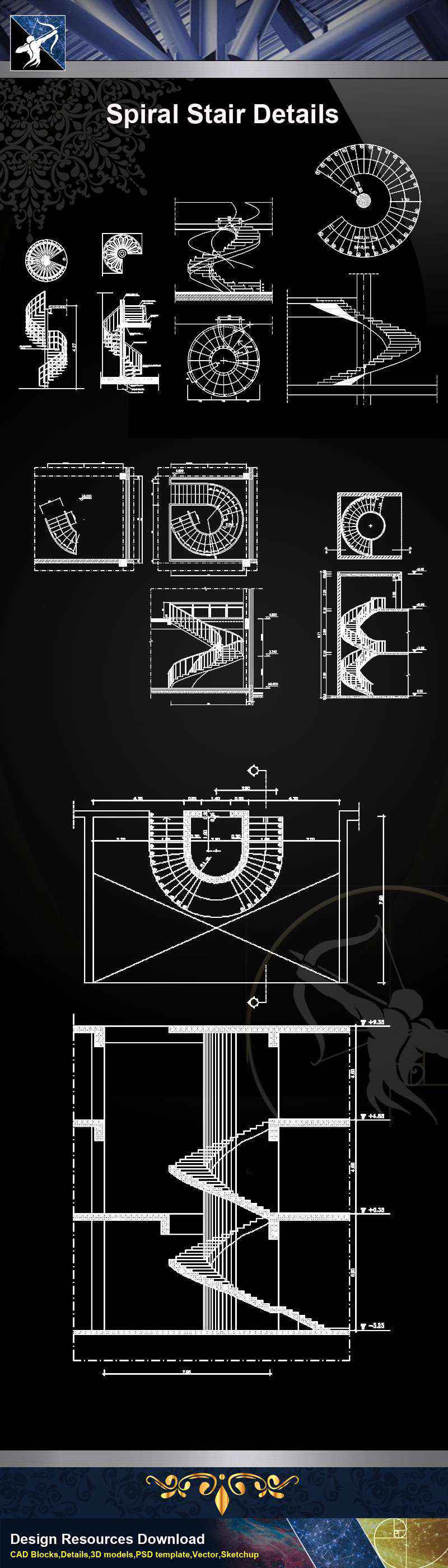 【Architecture CAD Details Collections】Spiral Stair CAD Details