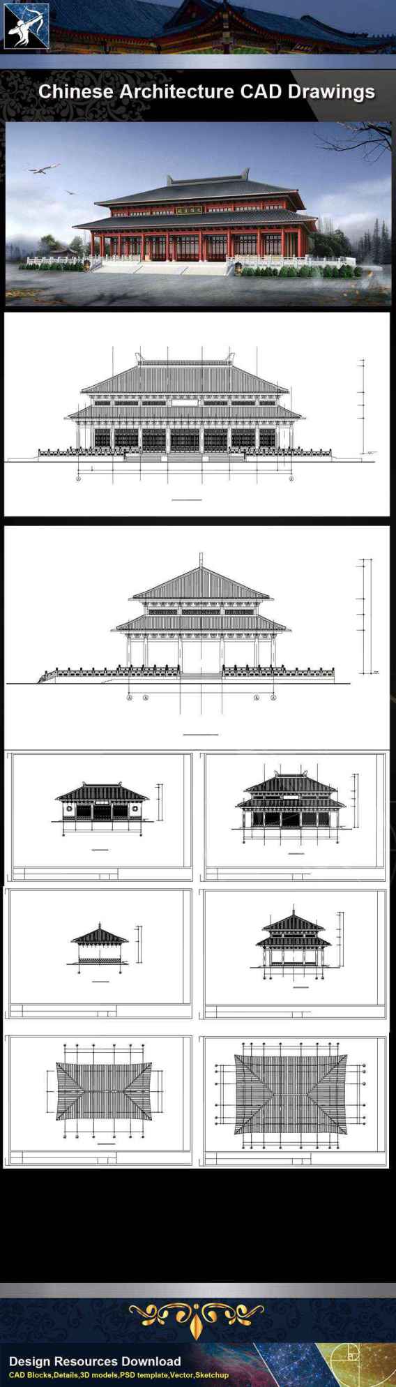 ★【Chinese Architecture CAD Drawings】@Chinese Temple Drawings,CAD Details,Elevation